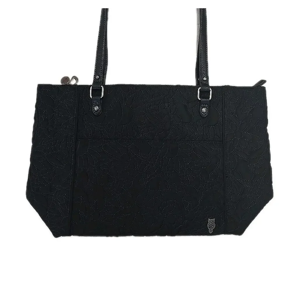Sakroots Metro Tote Bag Black Repreve Eco Twill Embroidered Floral Vegan Large